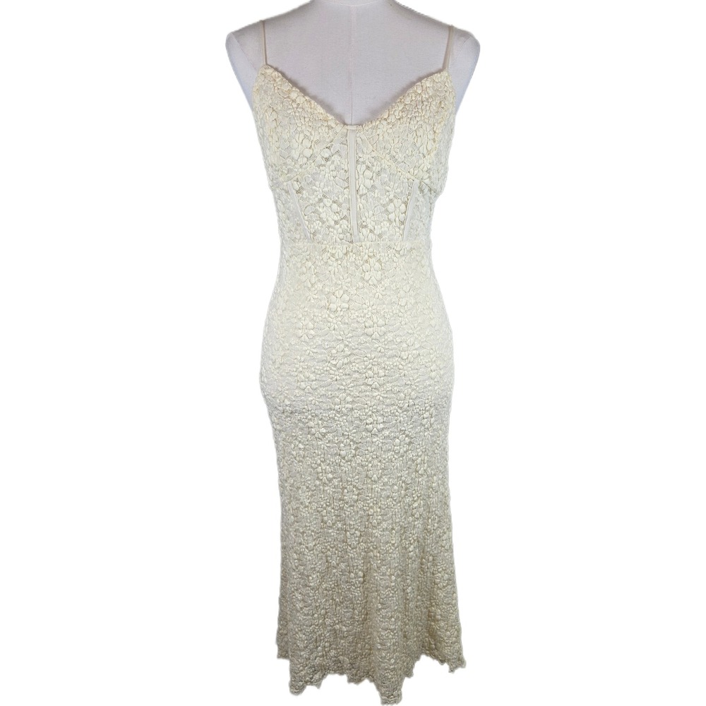 ASTR The Label Cream Floral Lace Corset Midi Dress